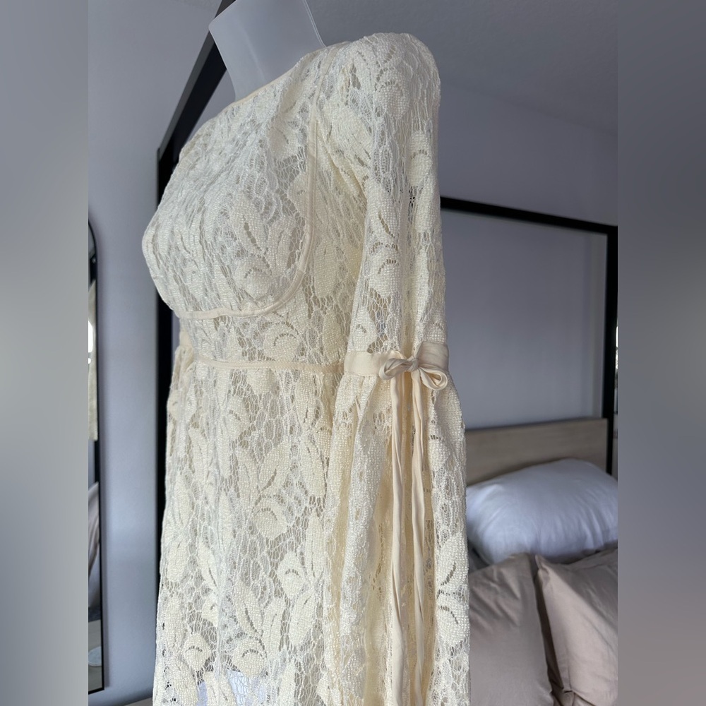 Free People Ruby Mini Lace Oversized Sheath Cottagecore Dress in Ivory, Large - Picture 6 of 12